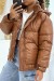 Grosse doudoune marron à ceinture et capuche effet brillant chaleureuse et glamour | 20,48 $ | OKKO MODE