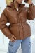 Grosse doudoune marron à ceinture et capuche effet brillant chaleureuse et glamour | 20,48 $ | OKKO MODE