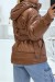 Grosse doudoune marron à ceinture et capuche effet brillant chaleureuse et glamour | 20,48 $ | OKKO MODE
