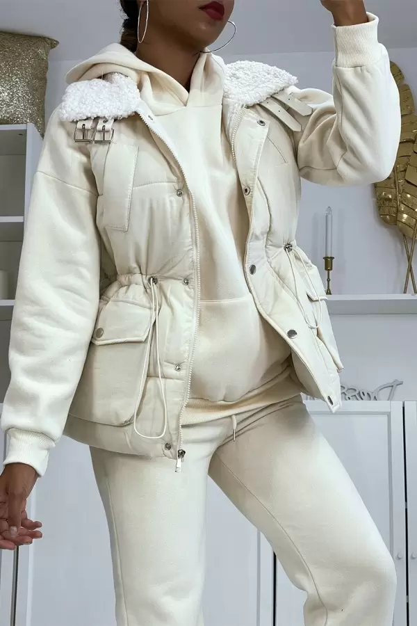 3-teiliges Set: Daunenweste, Sweatshirt & Jogginghose in Beige