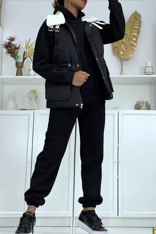 3-teiliges Set: Steppweste, Sweatshirt und Jogginghose in Schwarz - Komplettes Outfit für Herren