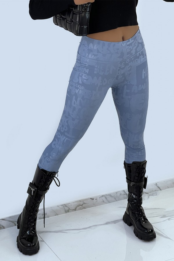 Legging bleu avec écriture effet 3D. Legging nouvelle génération - 2