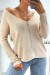 Grauer Pullover mit glänzendem V-Ausschnitt und durchbrochener Linienverzierung | 10,92 $ | OKKO MODE