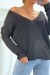 Black V-Neck Sweater with Sheer Line Detail | €10.08 | OKKO MODE