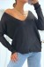 Black V-Neck Sweater with Sheer Line Detail | €10.08 | OKKO MODE