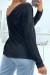 Black V-Neck Sweater with Sheer Line Detail | €10.08 | OKKO MODE