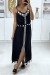 Longue robe noire avec broderie blanche et pompon | 6,83 $ | OKKO MODE