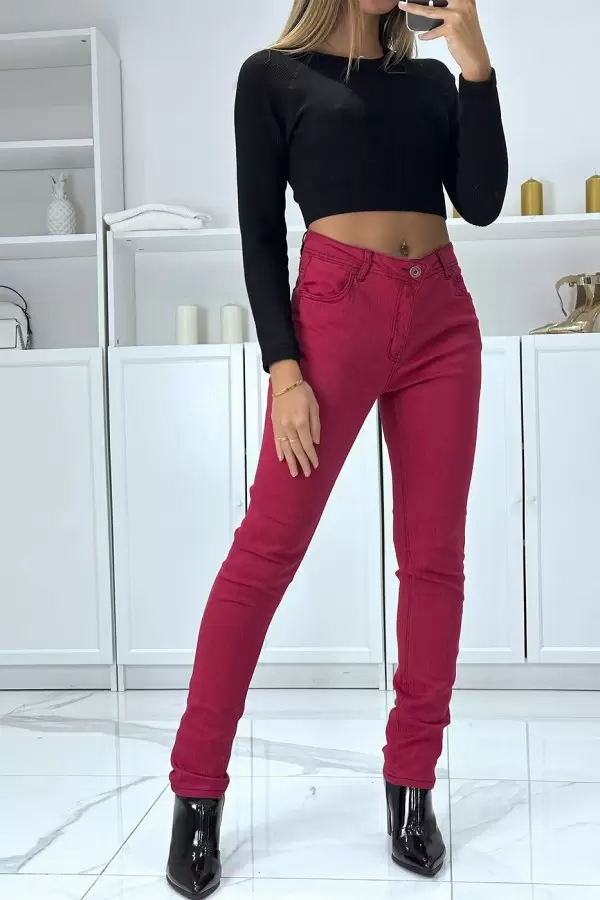 Bordeaux Stretch-Jeans mit Taschen und Reißverschluss - Damenjeans online kaufen