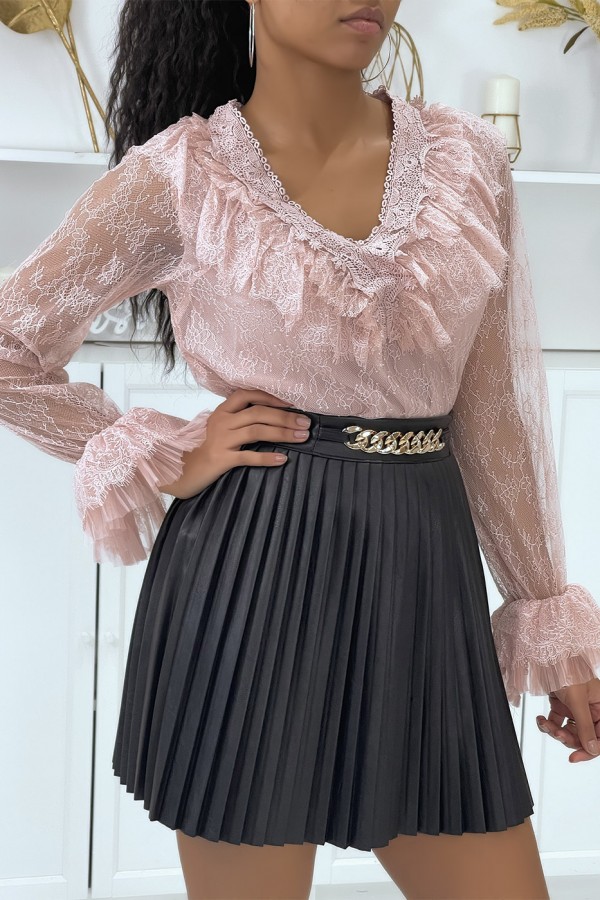 Blouse volantée en dentelle rose - 3