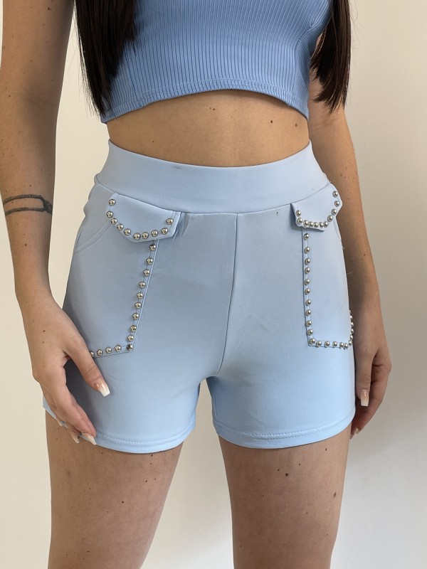 Short taille haute bleu à clous - 2