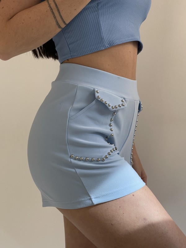 Short taille haute bleu à clous - 3