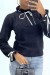 Sweater negro con cuello alto y lazo - Suave y elegante | 10,92 $ | OKKO MODE