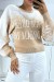 Beige Stretch Pull with Puff Effect and Inscription | $10.92 | OKKO MODE