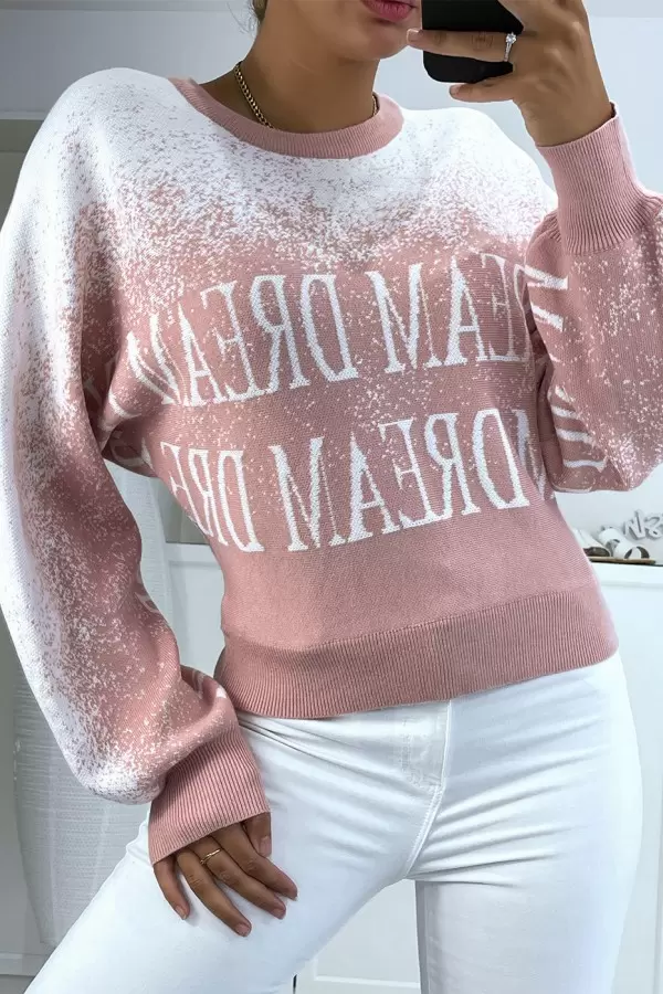 White Ombre Stretch Pull with Puff Effect and Inscription