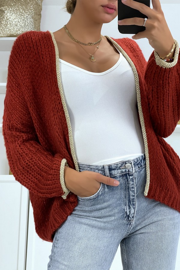 Cardigan bordeaux en grosse maille - 1