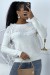 Weißer Pullover mit Rundhalsausschnitt und Vintage-Style Volants - Trendiger Damenpullover | 10,08 € | OKKO MODE