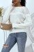 Weißer Pullover mit Rundhalsausschnitt und Vintage-Style Volants - Trendiger Damenpullover | 10,08 € | OKKO MODE