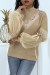 Suéter de cuello alto en color taupe con mangas abullonadas - Tulle | 10,92 $ | OKKO MODE