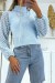 Blue Tulle Sleeve High Neck Top for Women | $10.92 | OKKO MODE
