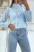 Blue Tulle Sleeve High Neck Top for Women | $10.92 | OKKO MODE