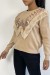 Beige Round Neck Sweater with Faux Fur and Rhinestone Detail | $10.92 | OKKO MODE