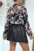 Blouse fleurie à nouer en tulle noire | 8,19 $ | OKKO MODE
