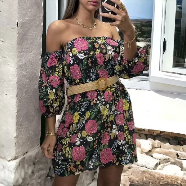 Vestido floral bordado con cinturón y mangas separadas