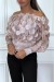 Haut rose col bateau avec taille élastique et motif satiné | 5,25 € | OKKO MODE