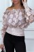 Haut rose col bateau avec taille élastique et motif satiné | 5,25 € | OKKO MODE