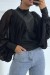 Schwarze Bluse mit Ballonärmeln aus Voile | 7,96 $ | OKKO MODE