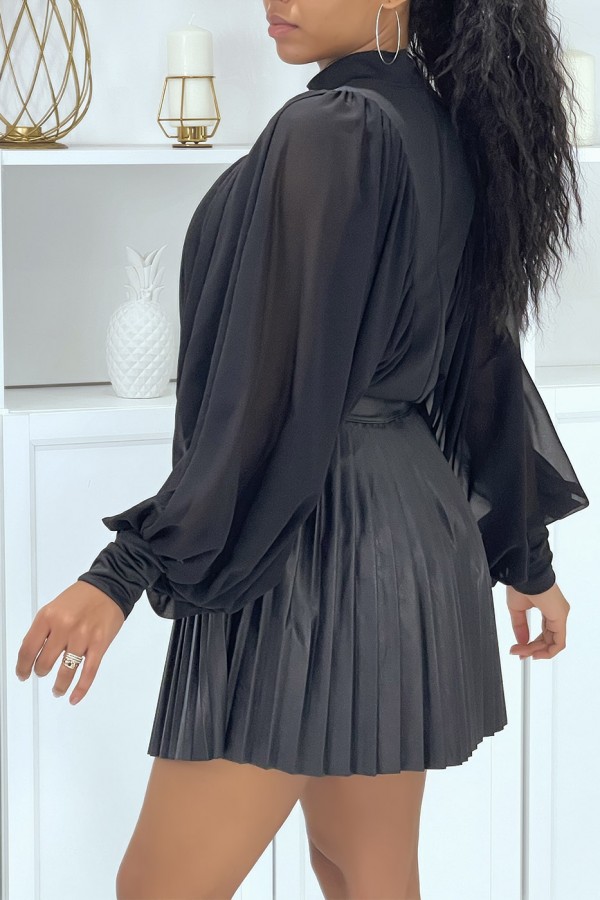 Blouse noire manches bouffantes en voile - 8