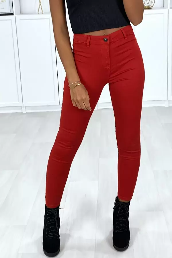 Jeans slim rouge très extensible avec poches à l'arrière - 2