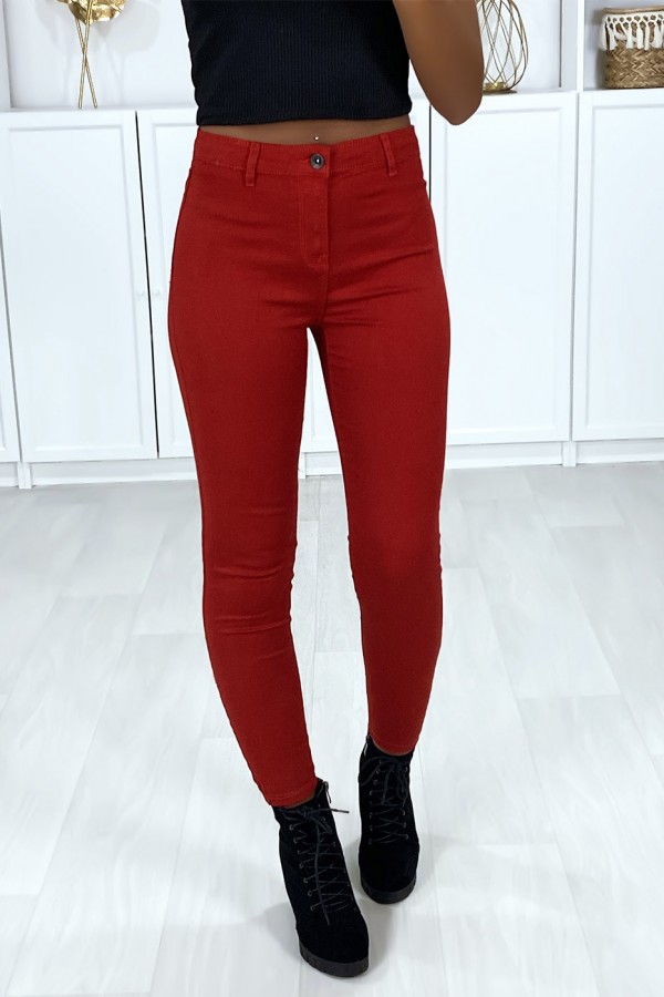 Jeans slim rouge très extensible avec poches à l'arrière - 5