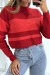 Pull rouge côtelé et col roulé à bandes | 6,30 € | OKKO MODE