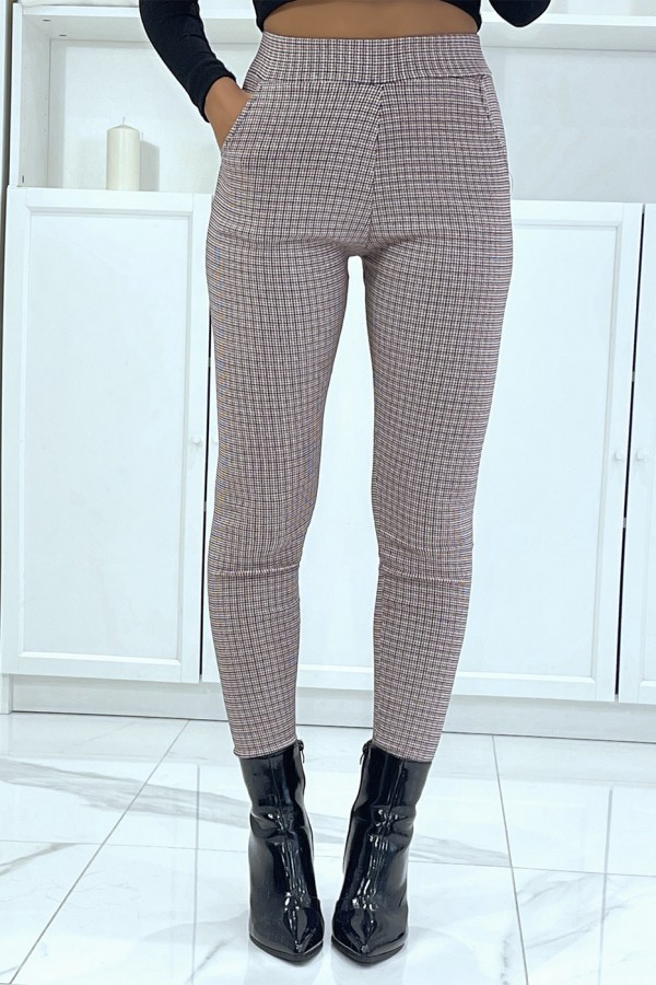 Pantalon slim bordeaux avec poches et joli motif pied de poule - 1