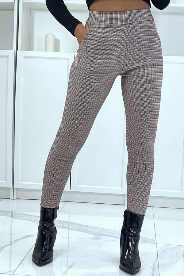 Pantalon slim bordeaux avec poches et joli motif pied de poule - 2