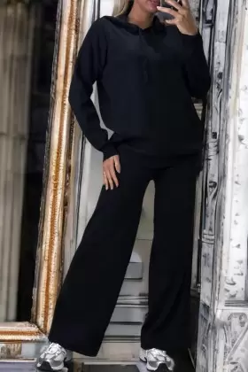 Conjunto negro de chaleco y pantalón palazzo en jacquard elástico | 20,48 $ | OKKO MODE