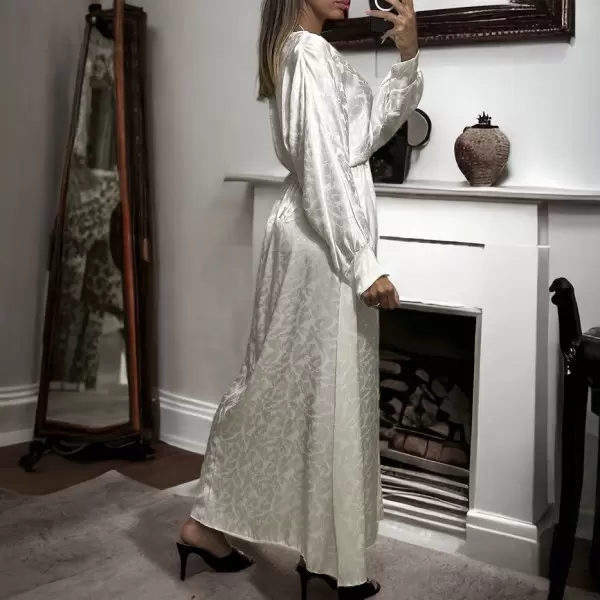 White Wrap Dress in Shiny Material with Pattern