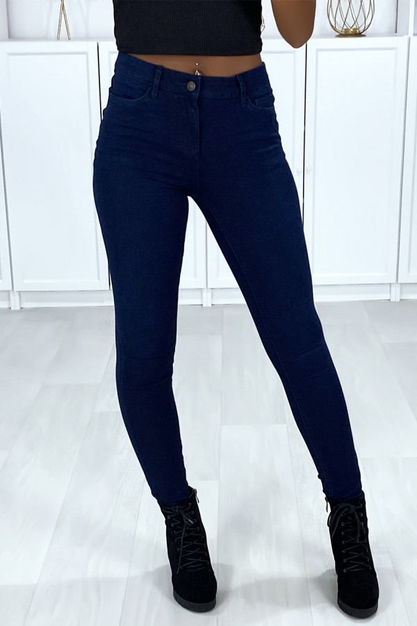 Jeans slim bleu marine très extensible avec 5 poches - 2