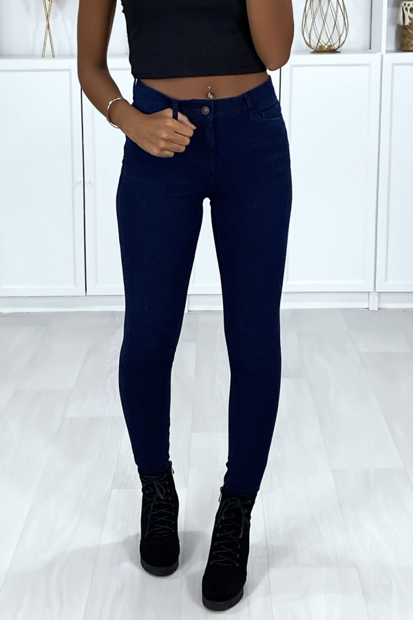 Jeans slim bleu marine très extensible avec 5 poches - 3