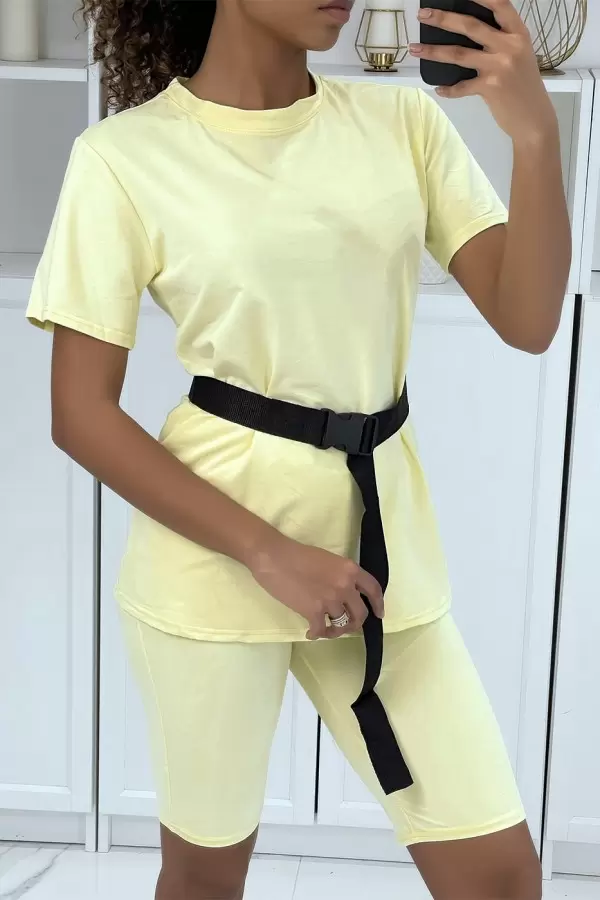 Yellow T-shirt and Shorts Set with Belt