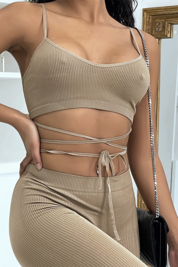 Ensemble moulant taupe avec crop top à lacets - 6