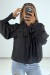Blouse noir style classique à volants et manches bouffantes | 7,35 € | OKKO MODE