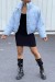 Doudoune bleu ajustable à la taille avec poches et sac  | 20,48 $ | OKKO MODE