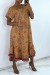 Mustard Yellow Short Sleeve Maxi Dress with Colorful Print | $8.19 | OKKO MODE