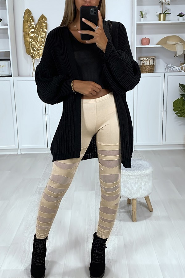 Legging beige avec joli motif coupé et doublé en résille - 6