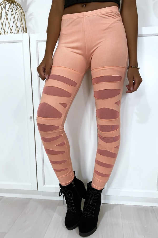 Legging rose avec joli motif coupé et doublé en résille - 1