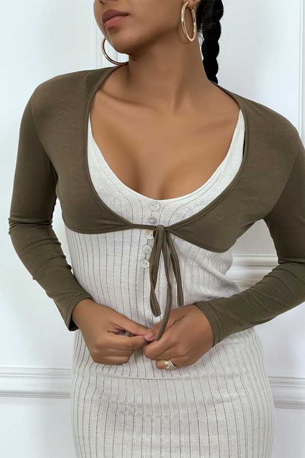 Bolero taupe en viscose à manches longues - 3