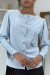 Women's Blue Button-Up Blouse with Gold Detailing | $6.83 | OKKO MODE