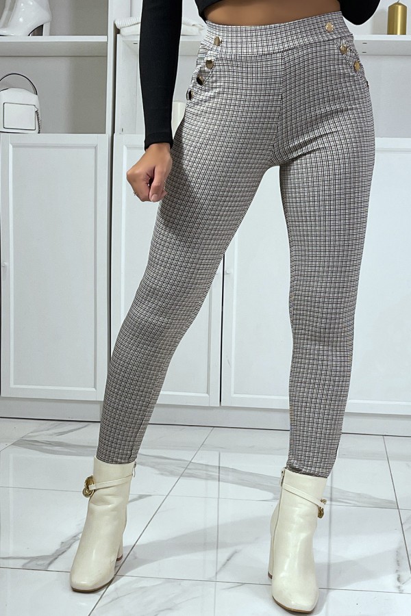 Pantalon camel motif carreaux avec poches et boutons - 2